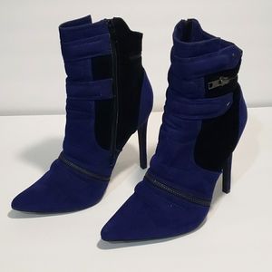 Blue & Black Faux Suede Ankle  Booties